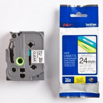 Brother TZ-151 / TZe-151, 24mm x 8m, czarny druk / przezroczysty podkład, taśma oryginalna