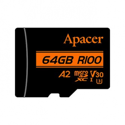 Apacer karta pamięci V30 A2, 64GB, micro SDXC, AP64GMCSX10U8-R, UHS-I U3 (Class 10), z adapterem
