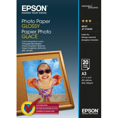 Epson Glossy Photo Paper C13S042536, 200 g/m2, A3, 20szt., błyszczący, biały, papier fotograficzny