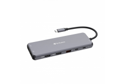 Verbatim 32153 USB-C Hub, Multiport Pro 13 Port, 6x USB-A, 2x USB-C, 2x HDMI, DP, RJ45, 3.5mm Jack audio, szary