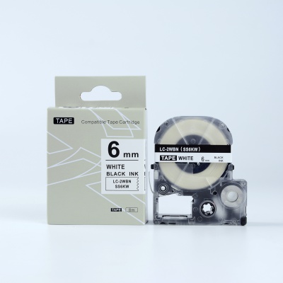 Epson HTS6KW, 6mm x 8m, czarny druk / biały podkład, taśma zamiennik