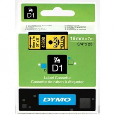 Dymo D1 45808, S0720880, 19mm x 7m, czarny druk / żółty podkład, taśma oryginalna