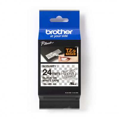 Brother TZe-SE5 Pro Tape, 24mm x 8m, czarny druk/biały podkład, plombowa, taśma oryginalna