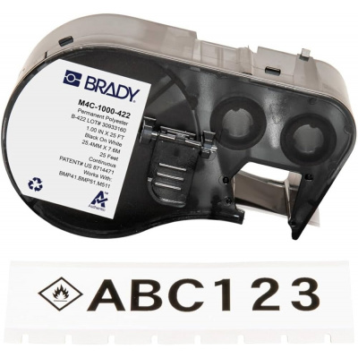 Brady M4C-1000-422 / 170734, 25.40 mm x 7.62 m, Poliester, czarny druk / biały podkład