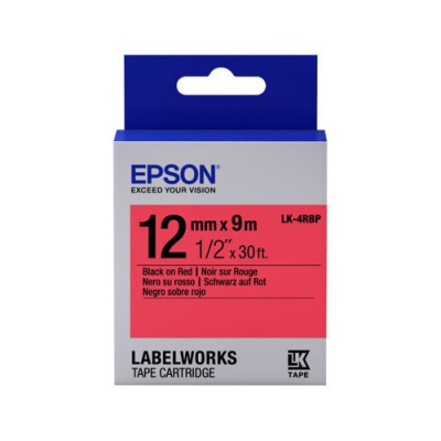 Epson LabelWorks LK-4RBP C53S654007 12mm x 9m, czarny druk / pastelowe czerwony podkład, taśma oryginalna