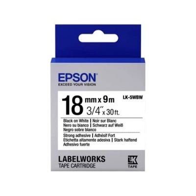 Epson LabelWorks LK-5WBW C53S655012 18mm x 9m, czarny druk / biały podkład, silna przyczepność, taśma oryginalna