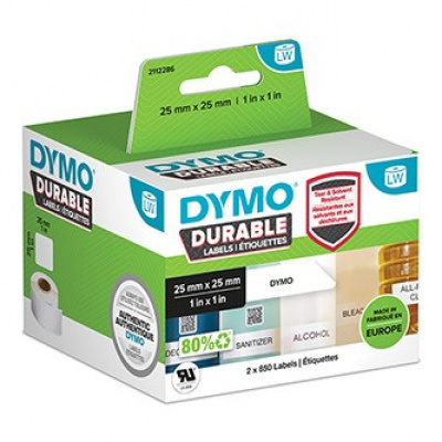 Dymo etykiety polipropylenowe 25mm x 25mm, białe, wielofunkcyjność, 2x850 szt., 2112286