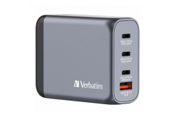 Verbatim GaN 32202, podróżna ładowarka sieciowa, USB 3.0, USB C, szary, 100 W, wymienne widelce C,G,A