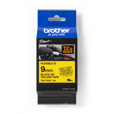 Brother TZ-FX621 / TZe-FX621 Pro Tape, 9mm x 8m, czarny druk/żółty podkład, taśma oryginalna
