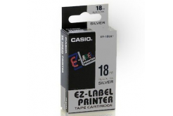 Casio XR-18SR1, 18mm x 8m, czarny druk / srebrny podkład, taśma oryginalna