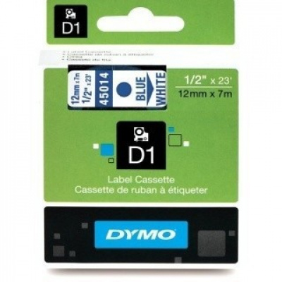 Dymo D1 45014, S0720540, 12mm x 7m niebieski druk / biały podkład, taśma oryginalna