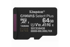 Kingston paměťová karta Canvas Select Plus, 64GB, micro SD, SDCS3/64GBSP, UHS-I U1 (Class 10), A1