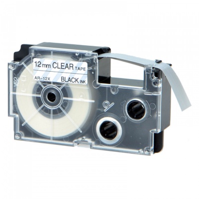 Taśma zamiennik Casio XR-12AX 12mm x 8m biały druk / przezroczysty podkład