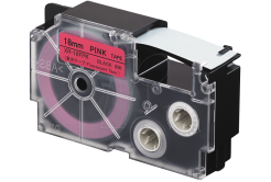 Casio XR-18FPK , 18mm x 8m, czarny druk / sygnał różowy podkład, taśma zamiennik