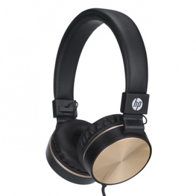 HP DHH-1206 sluchátka s mikrofonem, ovládání hlasitosti, černo-zlatá, klasická typ 3,5mm jack