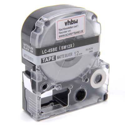 Epson LK-4SBM, SM12X, C53S654019, 12mm x 9m, czarny druk / matowy srebrny podkład, taśma zamiennik