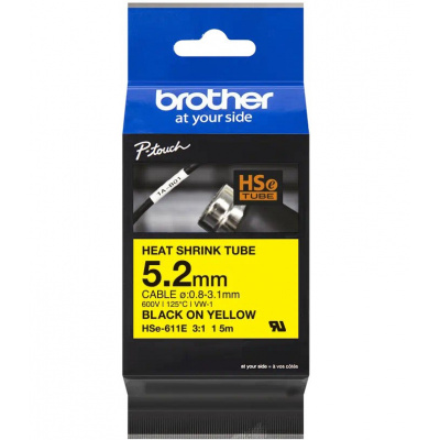 Brother HSe-611E Pro Tape, 5.2 mm  x 1.5 mm, czarny druk / żółty podkład, taśma oryginalna
