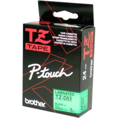 Brother TZ-D51 / TZe-D51, 5mm, czarny druk/zielony podkład, taśma oryginalna