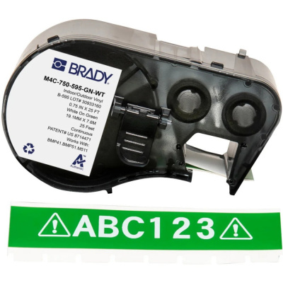 Brady M4C-750-595-GN-WT / 170827, 19.05 mm x 7.62 m, Winyl, biały druk / zielony podkład