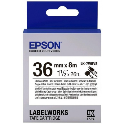 Epson LabelWorks LK-7WBVS C53S657014 36mm x 8m, czarny druk / biały podkład, samolaminujący, taśma oryginalna