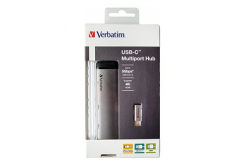 Verbatim 49140 USB C (3.1) hub 4-portowy, długość kabla 15cm, 1x USB C, 1x USB A(3.0), 1x HDMI, szary