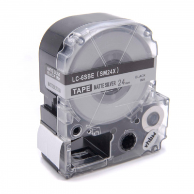 Epson LK-6SBM, SM24X, 24mm x 9m, czarny druk / matowy srebrny podkład, taśma zamiennik