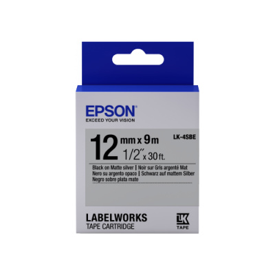 Epson LabelWorks LK-4SBE C53S654017 12mm x 9m, czarny druk / matowy srebrny podkład, matowa, taśma oryginalna