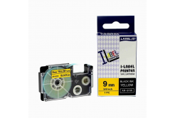 Taśma zamiennik Casio XR-9YW1, 9mm x 8m czarny druk / żółty podkład