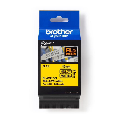 Brother FLE-6511 Pro Tape, 21mm x 45mm, czarny druk/żółty podkład, 72szt., taśma oryginalna