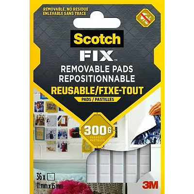 3M Scotch-FIX Zdejmowane poduszeczki, masa klejąca w kwadracikach, płytka 6 cm x 9 cm