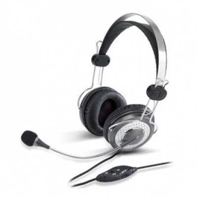 Genius HS-04SU, sluchátka s mikrofonem, ovládání hlasitosti, černo-stříbrná, 3.5 mm jack
