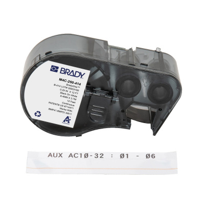 Brady M4C-250-414 / 170727, 6.35 mm x 3.66 m, Poliester, czarny druk / biały podkład