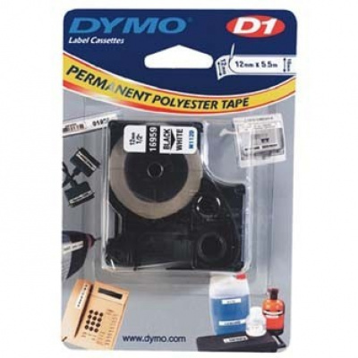 Dymo D1 16959, S0718060, 12mm x 5.5m, czarny druk / biały podkład, taśma oryginalna