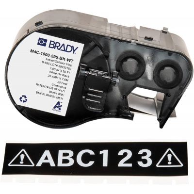 Brady M4C-500-595-BK-WT / 170821, 12.70 mm x 7.62 m, Winyl, biały druk / czarny podkład