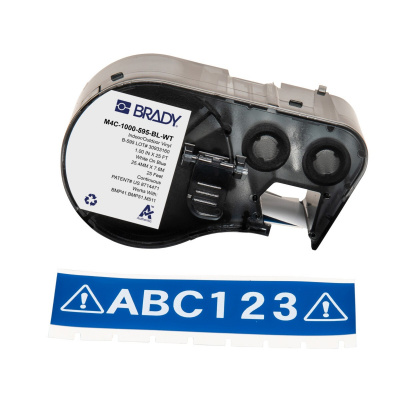 Brady M4C-1000-595-BL-WT / 170836, 25.40 mm x 7.62 m, Winyl, biały druk / niebieski podkład