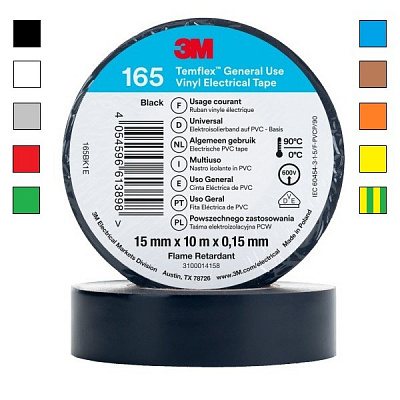 3M Temflex 165 Taśma elektroizolacyjna, 15 mm x 10 m 15 mm x 10 m zielona/green