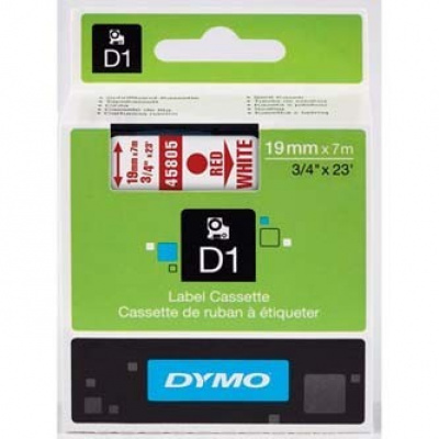 Dymo D1 45805, S0720850, 19mm x 7m, czerwony druk / biały podkład, taśma oryginalna