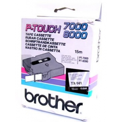 Brother TX-141, 18mm x 8m, czarny druk / przezroczysty podkład, taśma oryginalna