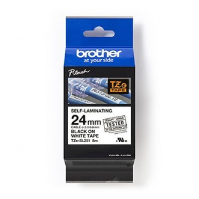 Brother TZ-SL251 / TZe-SL251 Pro Tape, 24mm x 8m, czarny druk / biały podkład, taśma oryginalna