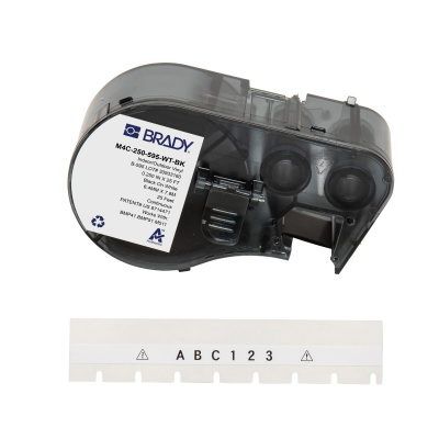 Brady M4C-250-595-WT-BK / 170949, 6.35 mm x 7.62 m, Winyl, czarny druk / biały podkład
