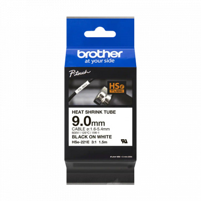 Brother HSe-221E Pro Tape, 9 mm x 1.5 m, czarny druk / biały podkład, taśma oryginalna