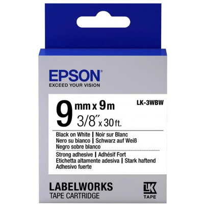 Epson LabelWorks LK-3WBW C53S653007 9mm x 9m, czarny druk / biały podkład, silna przyczepność, taśma oryginalna