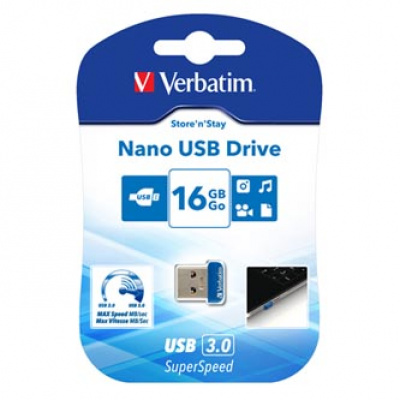 Verbatim USB flash disk, USB 3.0, 16GB, Nano, Store N Stay, modrý, 98709, USB A