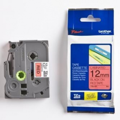 Brother TZ-431 / TZe-431, 12mm x 8m, czarny druk / czerwony podkład, taśma oryginalna