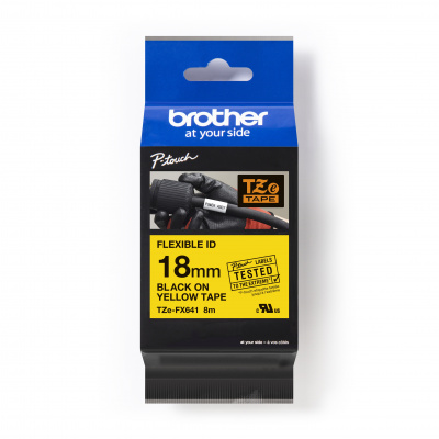 Brother TZ-FX641 / TZe-FX641 Pro Tape, 18mm x 8m, czarny druk/żółty podkład, taśma oryginalna
