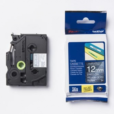 Brother TZ-PR935 / TZe-PR935, 12mm x 8m, biały druk / srebrny podkład, taśma oryginalna