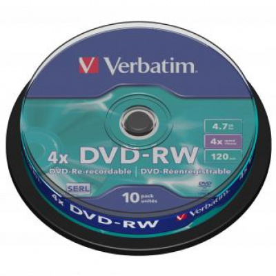 Verbatim DVD-RW, Matt Silver, 43552, 4.7GB, 4x, spindle, 10-pack, bez možnosti potisku, 12cm, pro archivaci dat