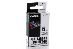 Casio XR-6WE1, 6mm x 8m, czarny druk / biały podkład, taśma oryginalna