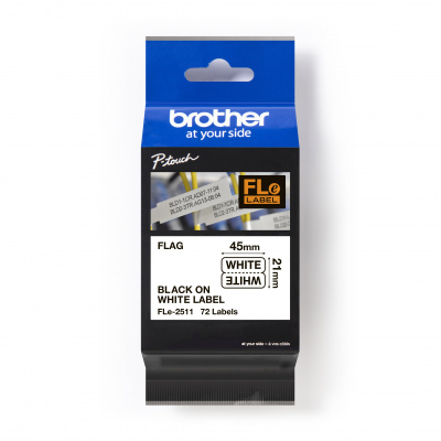 Brother FLE-2511 Pro Tape, 21mm x 45 mm, czarny druk/biały podkład, 72szt., taśma oryginalna