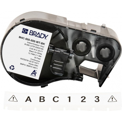 Brady M4C-500-461 / 170765, 12.70 mm x 7.62 m, Poliester, czarny druk / biały podkład